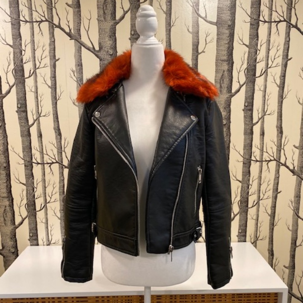 Forever 21 Faux Leather Jacket w/Faux Fur Collar